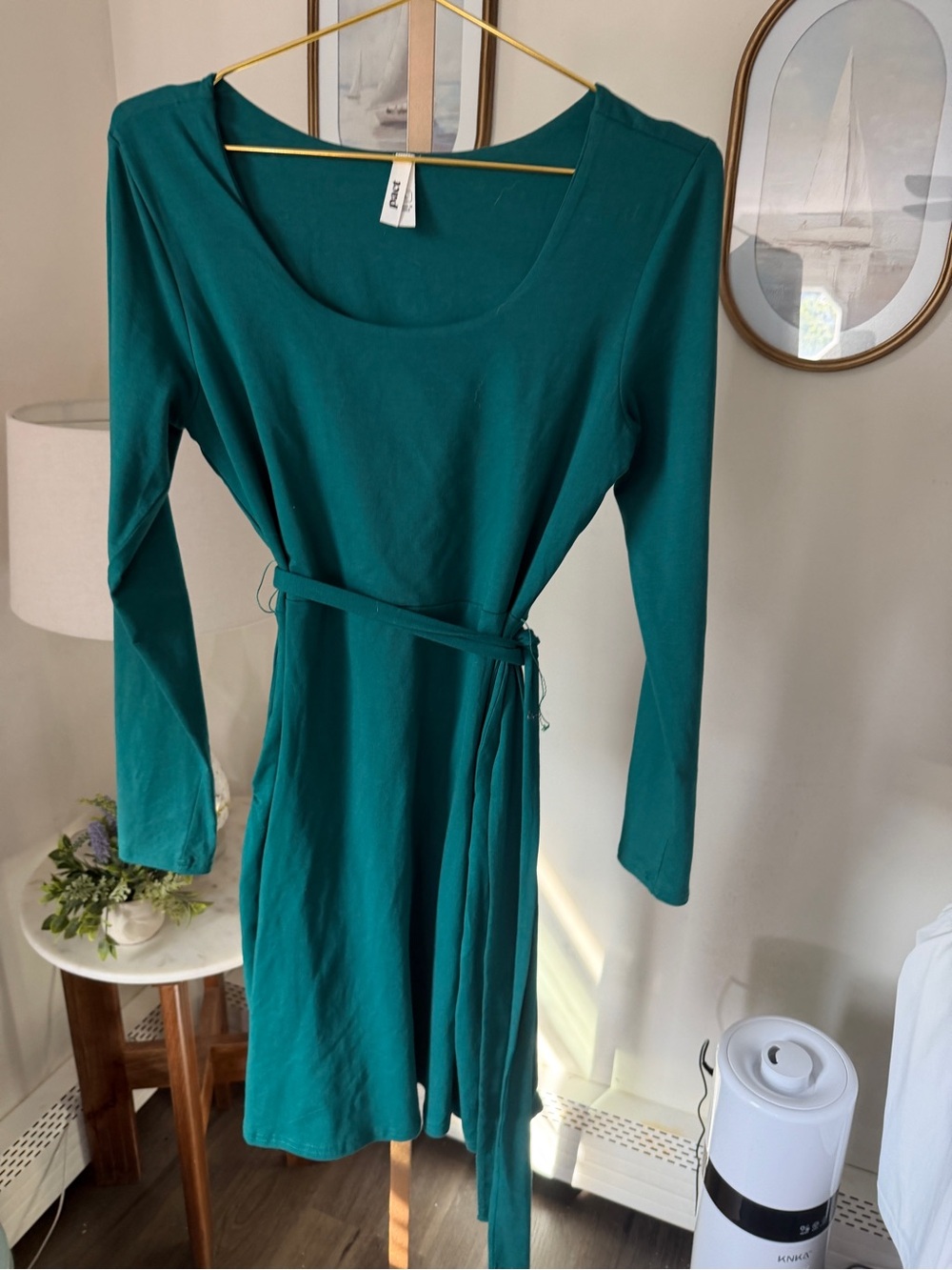 Pact teal green organic cotton long-sleeve dress- Size Large